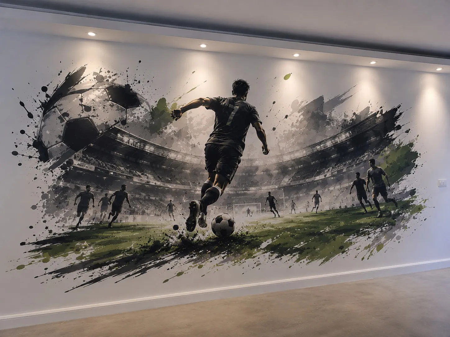 Fotbalist — efect splash — wall printing realizat de LUX PRINT DECOR
