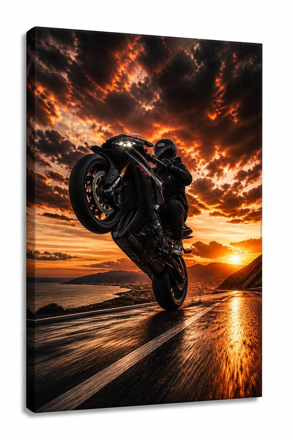 Motociclist la apus — tablou canvas printat de LUX PRINT DECOR